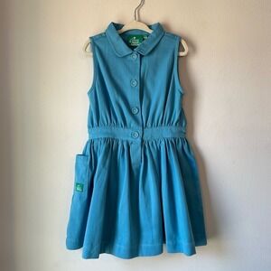 Little Green Radicals Blue Moon Pinafore Button Dress Size 3-4Y New With Tags